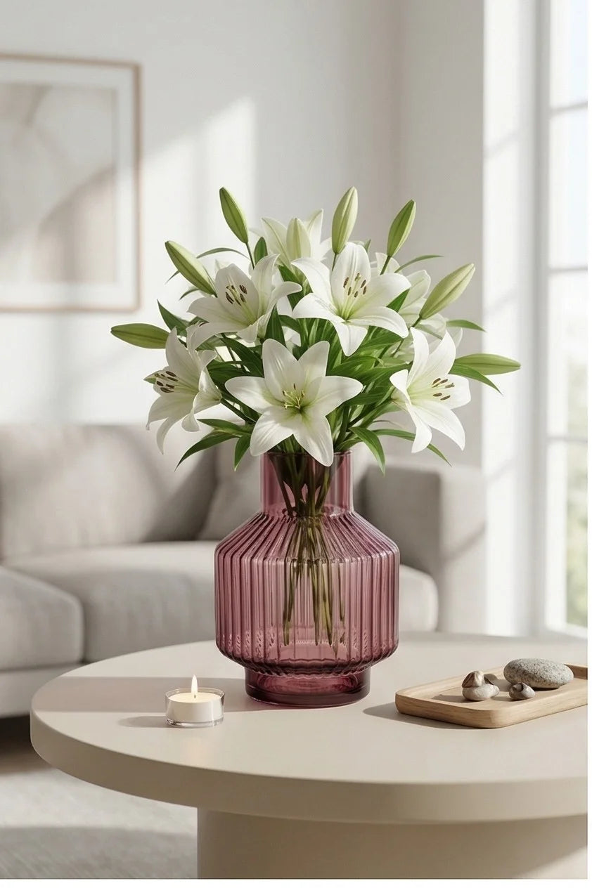 Prism Rib Lantern Glass Vase — Hand-Blown Glass from Firozabad, India — Tabletop View