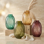 Argyle Oval Embossed Glass Vase — Hand-Blown Glass from Firozabad, India | Floral Arrangements & Home Styling