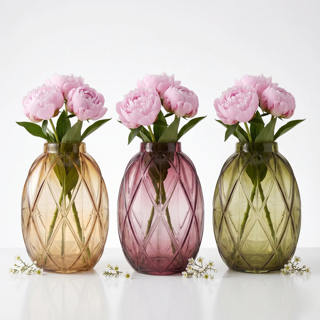 Argyle Oval Embossed Glass Vase — Hand-Blown Glass from Firozabad, India — Styled for Home Décor