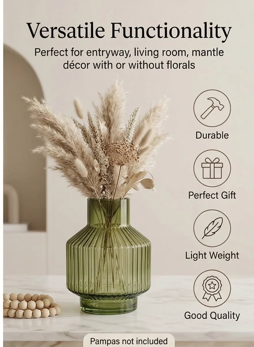 Beacon Rib Lantern Glass Vase — Hand-Blown Glass from Firozabad, India — Handcrafted Finish