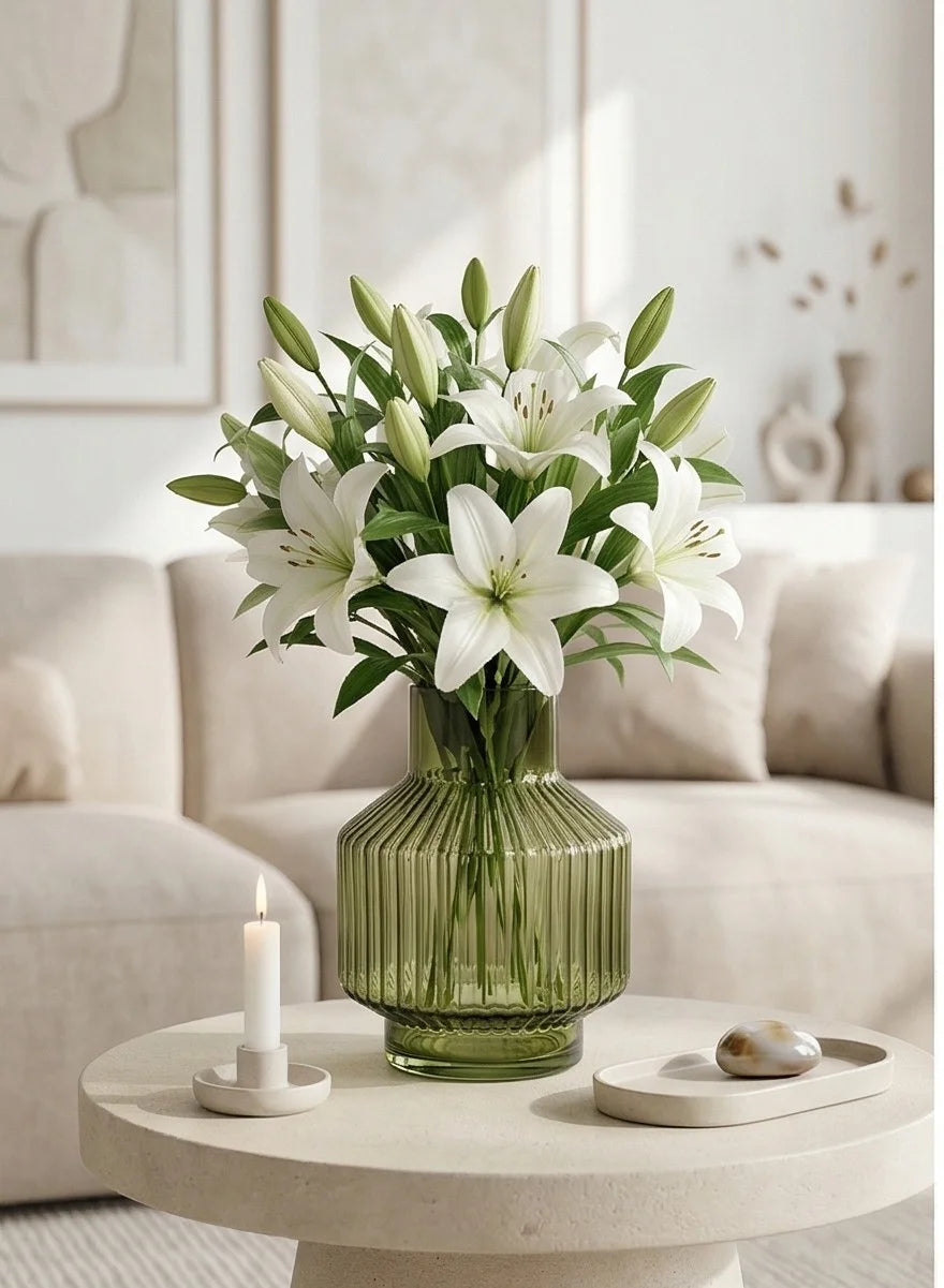 Beacon Rib Lantern Glass Vase — Hand-Blown Glass from Firozabad, India — Boho Styling