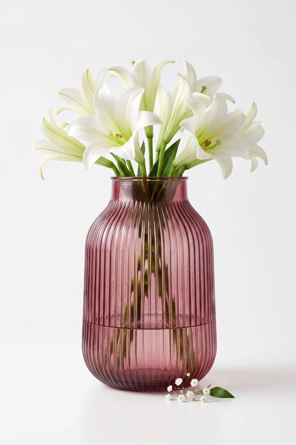Terrace Jar Ribbed Glass Vase — Hand-Blown Glass from Firozabad, India — Side Angle View