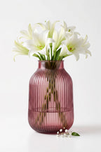 Terrace Jar Ribbed Glass Vase — Hand-Blown Glass from Firozabad, India — Side Angle View