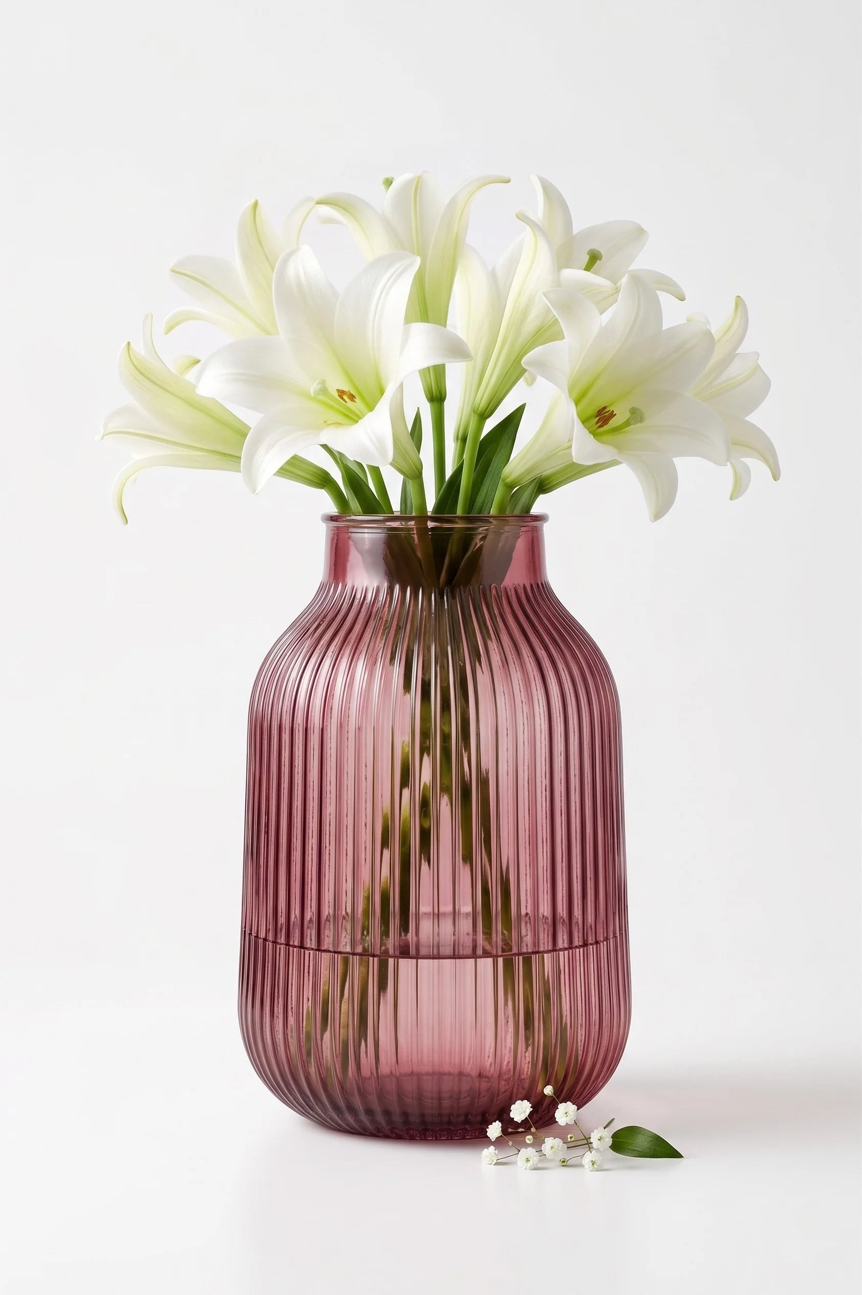 Terrace Jar Ribbed Glass Vase — Hand-Blown Glass from Firozabad, India — Side Angle View