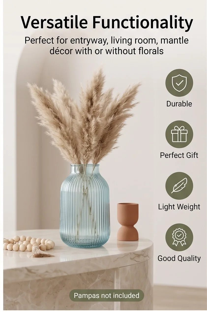 Breeze Jar Ribbed Glass Vase — Hand-Blown Glass from Firozabad, India — Top View