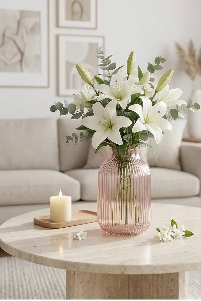 Breeze Jar Ribbed Glass Vase — Hand-Blown Glass from Firozabad, India — Light & Shadow