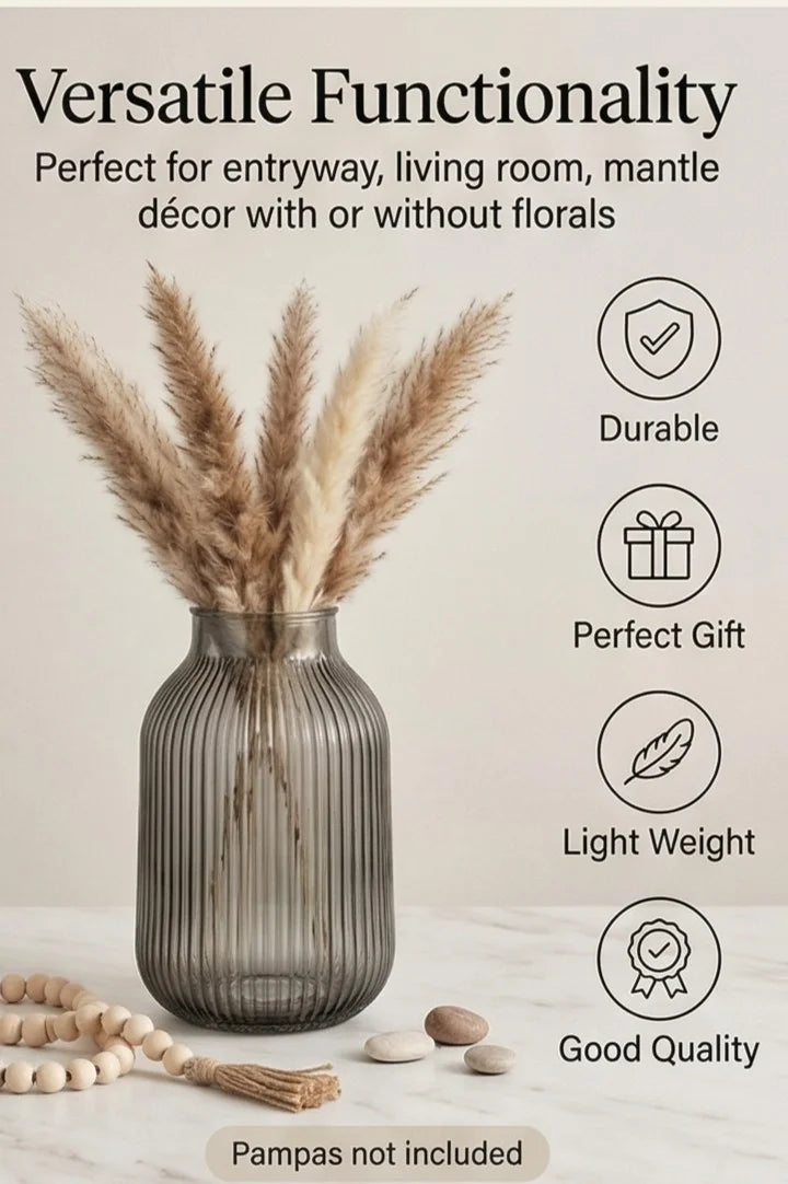 Breeze Jar Ribbed Glass Vase — Hand-Blown Glass from Firozabad, India — Handcrafted Finish