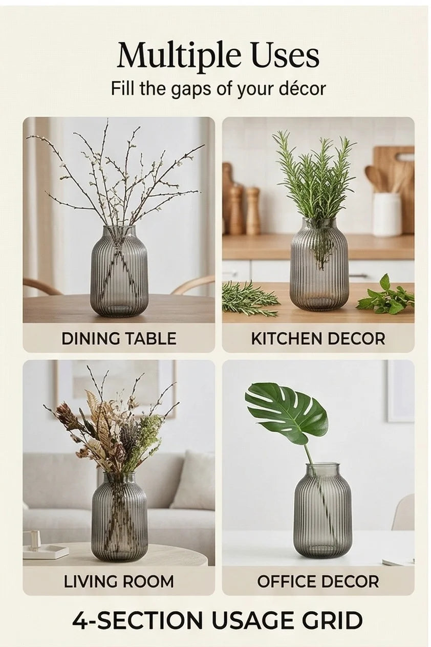 Breeze Jar Ribbed Glass Vase — Hand-Blown Glass from Firozabad, India — Tabletop View
