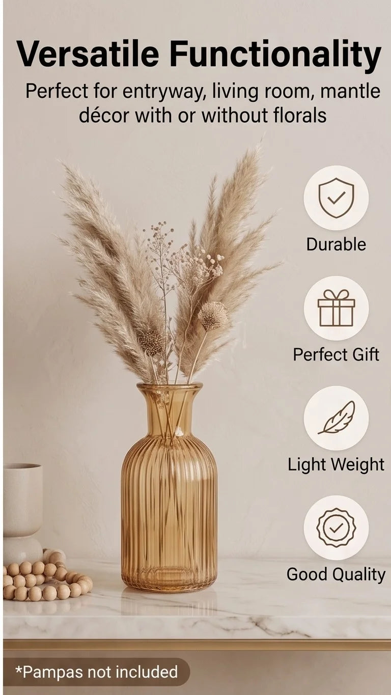 Genie Slim Ribbed Glass Vase — Hand-Blown Glass from Firozabad, India — Gifting Presentation
