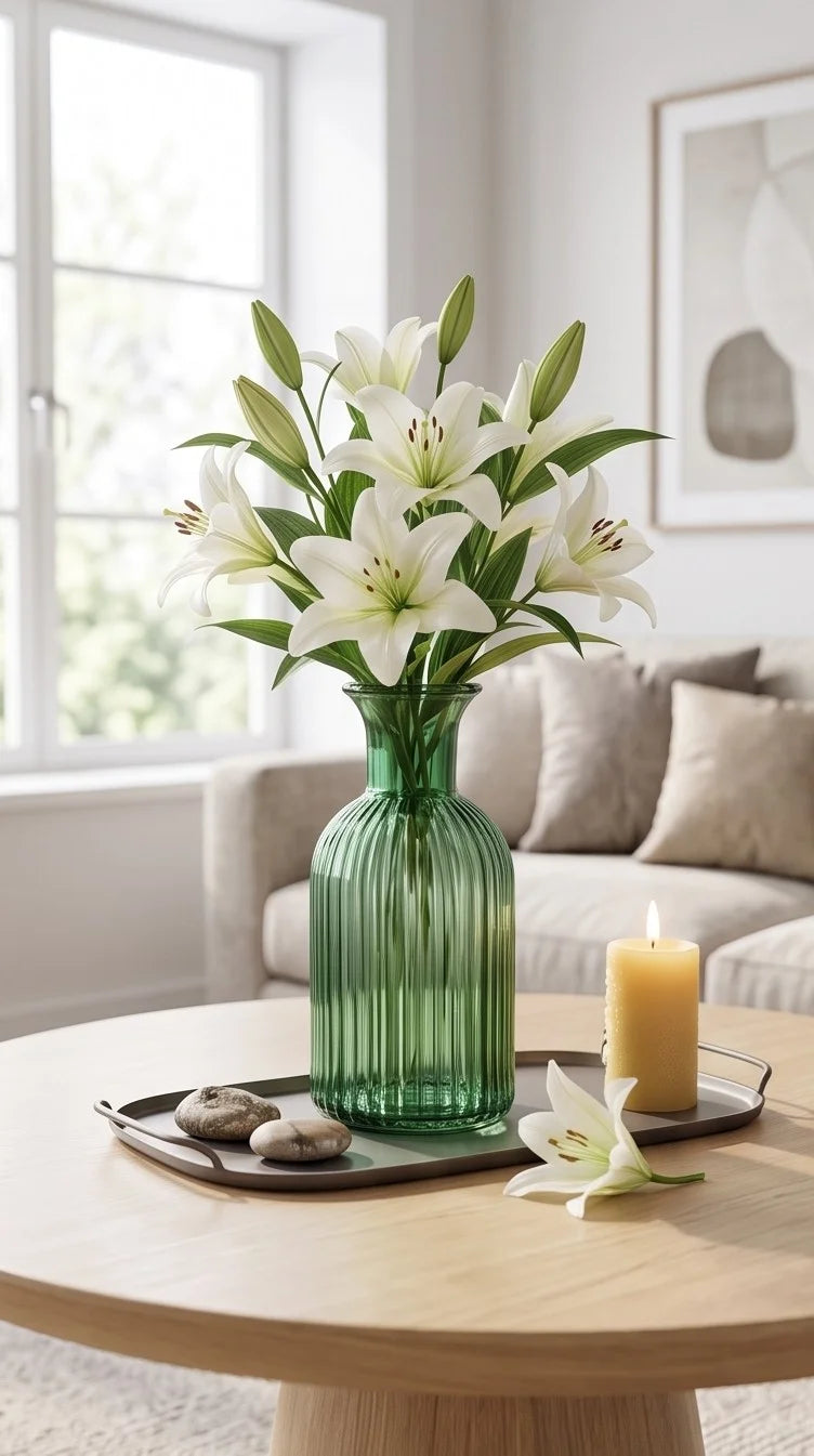 Genie Slim Ribbed Glass Vase — Hand-Blown Glass from Firozabad, India — Multi-Angle Showcase