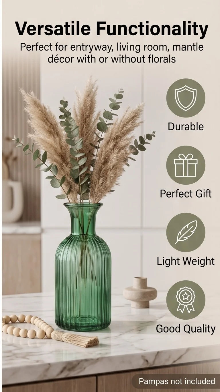 Genie Slim Ribbed Glass Vase — Hand-Blown Glass from Firozabad, India — Premium Detail
