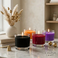 Large Wide Bowl Coloured Wax Candle | Clear Glass | 55Hr Burn | 4 Dark Shades — Castle Crafts