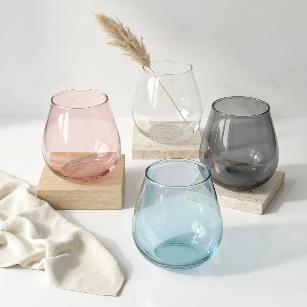 Luna Curve Smooth Glass Vase — Hand-Blown Glass from Firozabad, India — Side Angle View