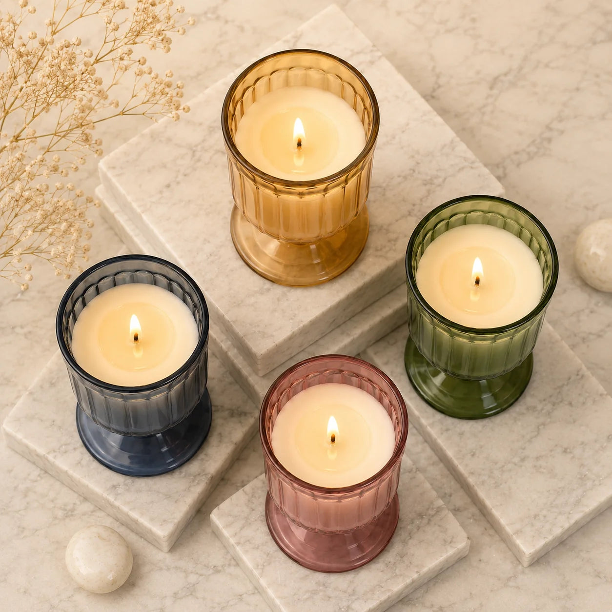 Sandalwood Goblet Glass Soy Wax Candle | Luxury Home Décor — Hand-Blown Glass from Firozabad, India — Styled for Home Décor