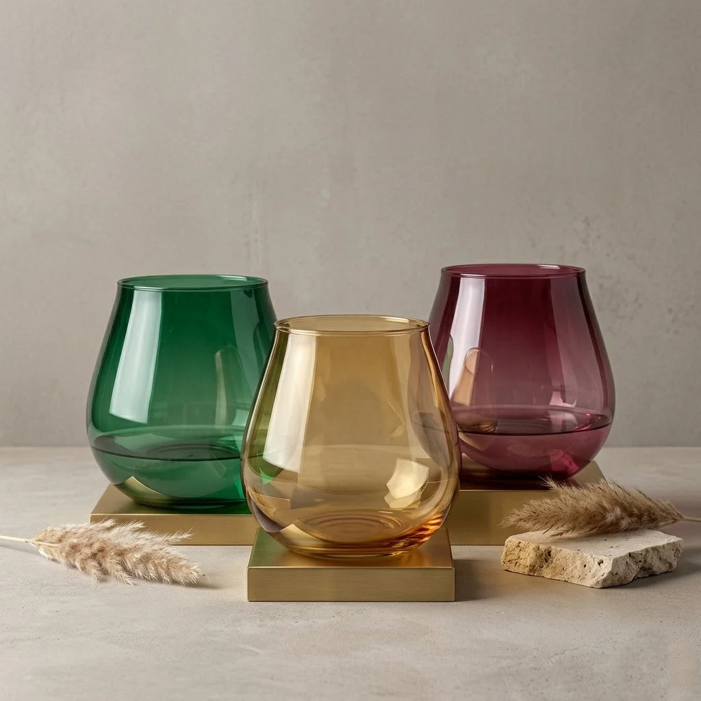 Ember Curve Smooth Glass Vase — Hand-Blown Glass from Firozabad, India — Side Angle View