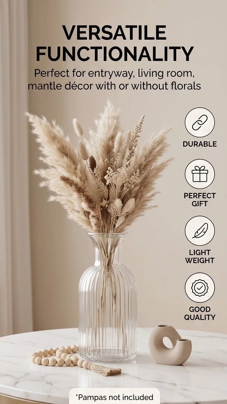 Wisp Slim Ribbed Glass Vase — Hand-Blown Glass from Firozabad, India — Handcrafted Finish