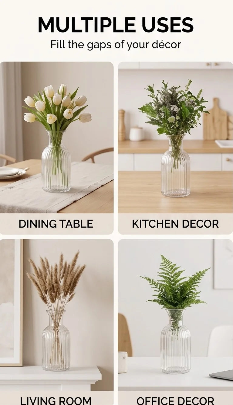 Wisp Slim Ribbed Glass Vase — Hand-Blown Glass from Firozabad, India — Tabletop View