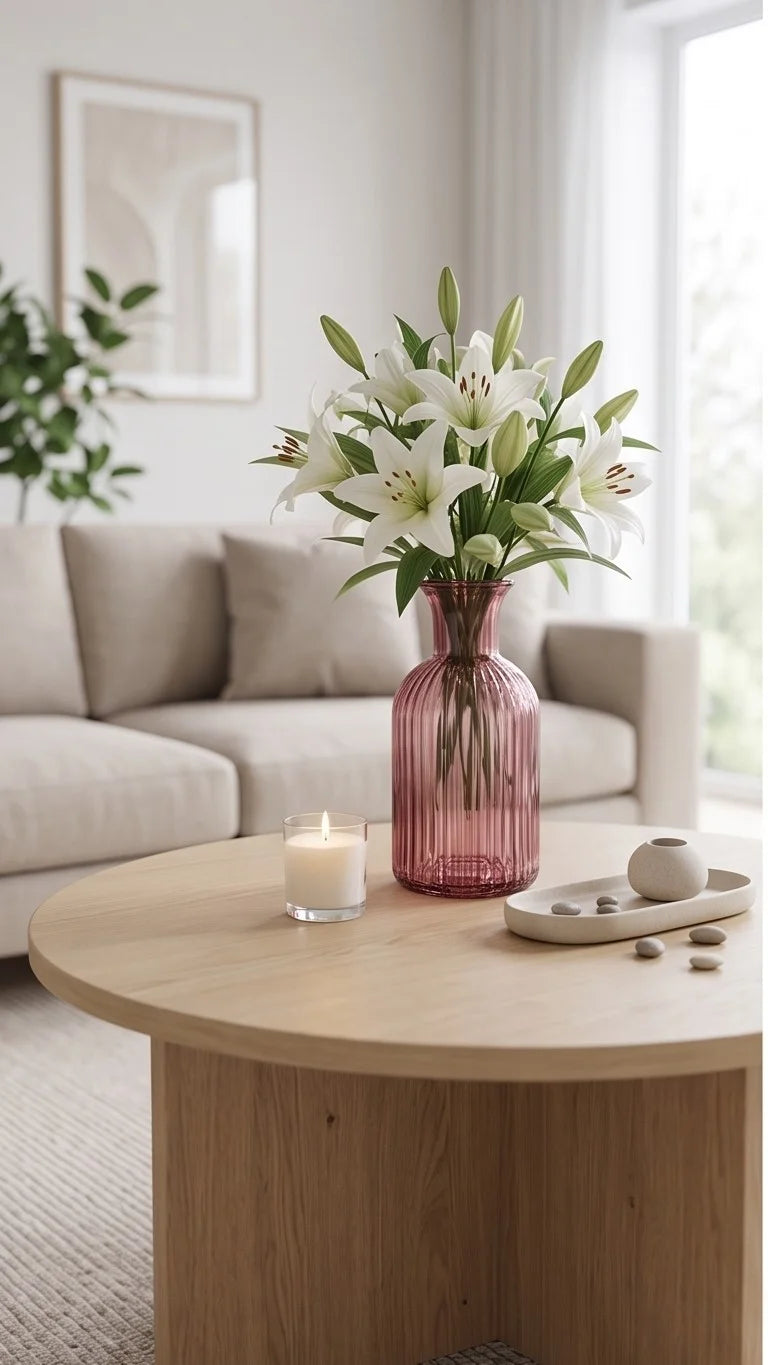 Genie Slim Ribbed Glass Vase — Hand-Blown Glass from Firozabad, India — Handcrafted Finish