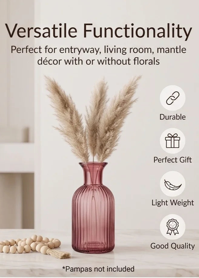 Genie Slim Ribbed Glass Vase — Hand-Blown Glass from Firozabad, India — Tabletop View