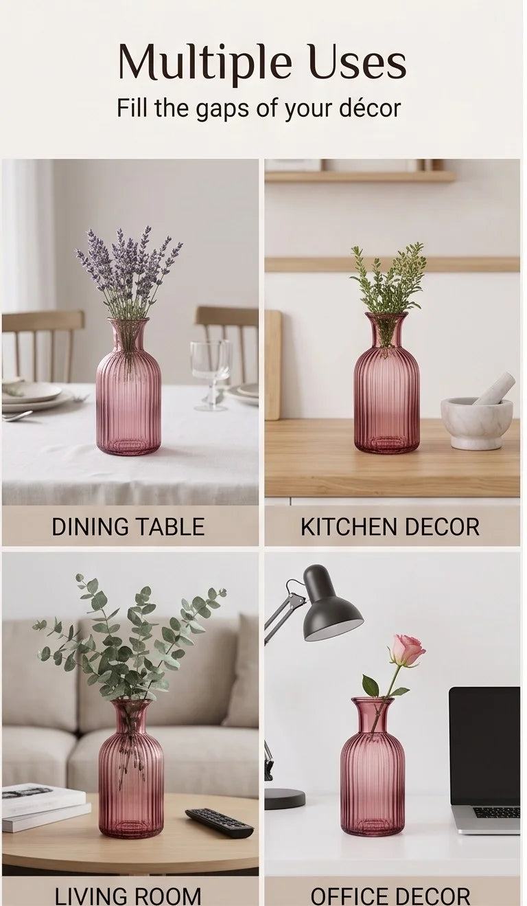 Genie Slim Ribbed Glass Vase — Hand-Blown Glass from Firozabad, India — Boho Styling