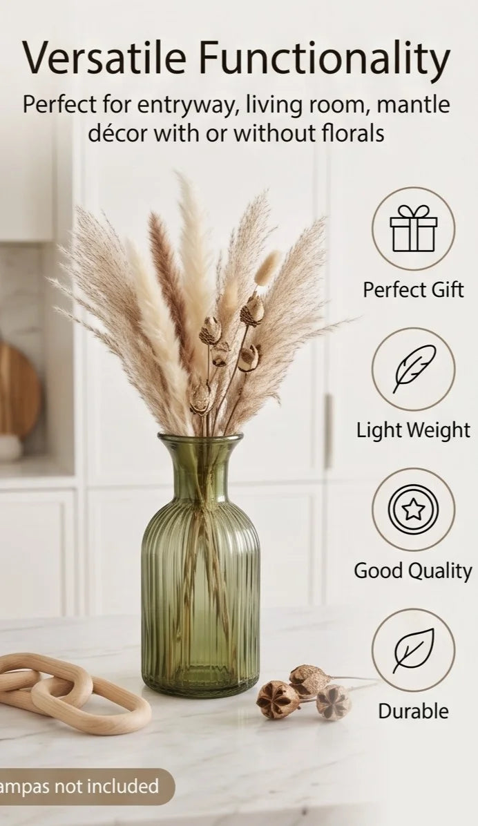 Wisp Slim Ribbed Glass Vase — Hand-Blown Glass from Firozabad, India — Lifestyle Setting