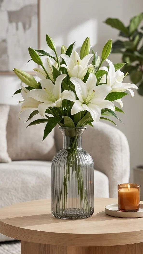 Wisp Slim Ribbed Glass Vase — Hand-Blown Glass from Firozabad, India — Light & Shadow