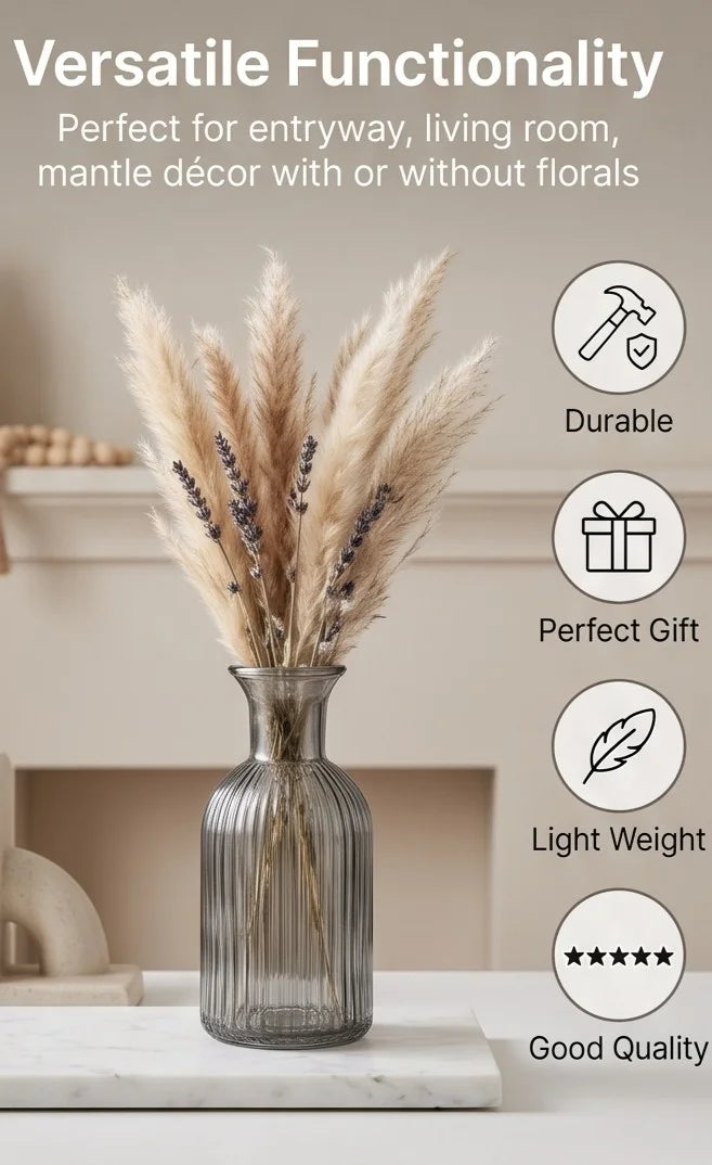 Wisp Slim Ribbed Glass Vase — Hand-Blown Glass from Firozabad, India — Multi-Angle Showcase
