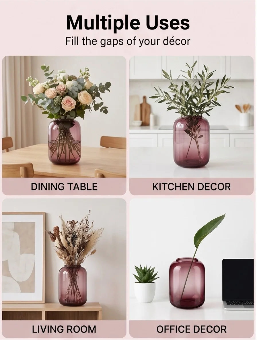 Botanist Wide Jar Glass Vase — Hand-Blown Glass from Firozabad, India — Curated Display