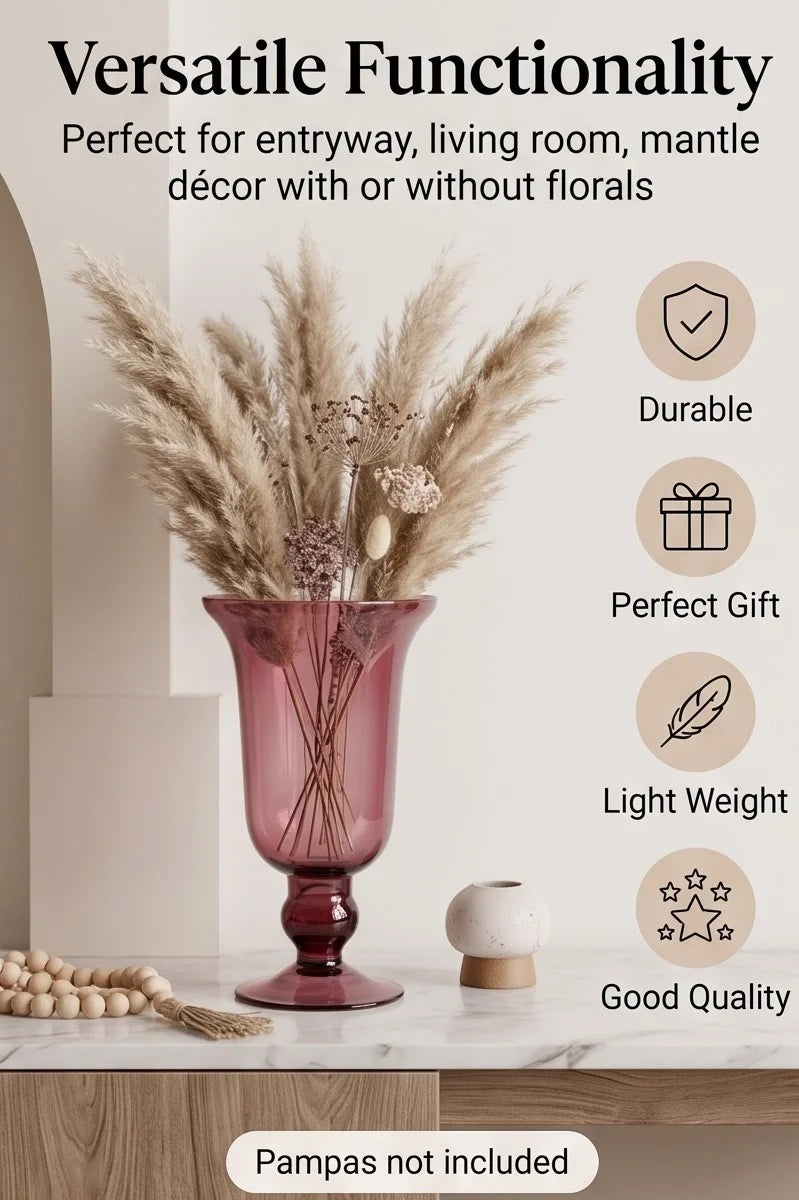 Baroque Chalice Smooth Glass Vase — Hand-Blown Glass from Firozabad, India — Festive Styling