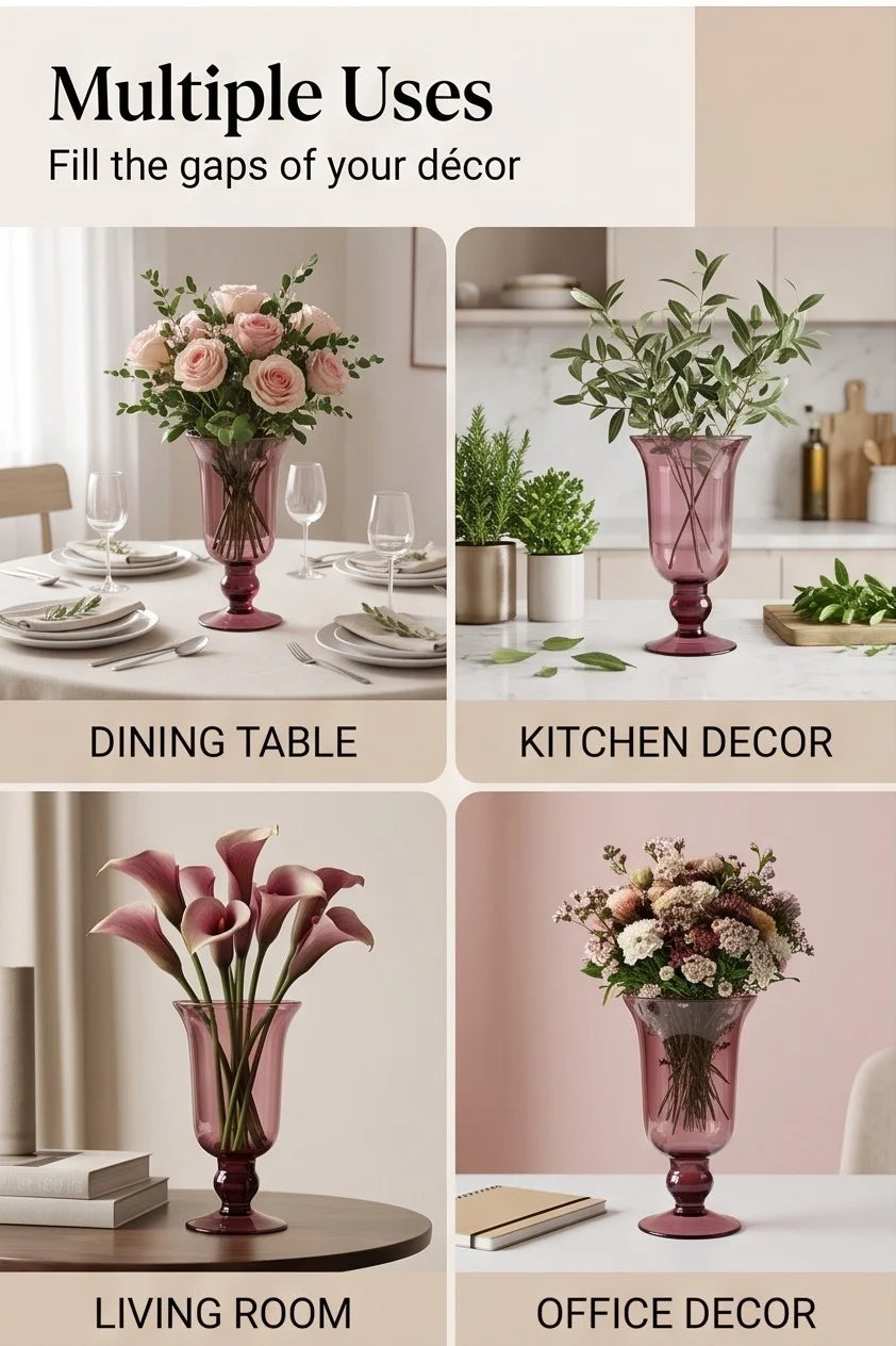 Baroque Chalice Smooth Glass Vase — Hand-Blown Glass from Firozabad, India — In a Living Space