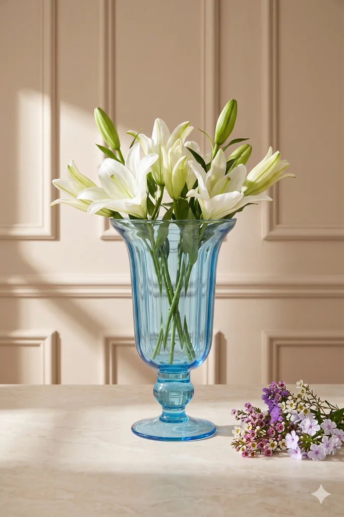 Baroque Chalice Smooth Glass Vase — Hand-Blown Glass from Firozabad, India — Multi-Angle Showcase