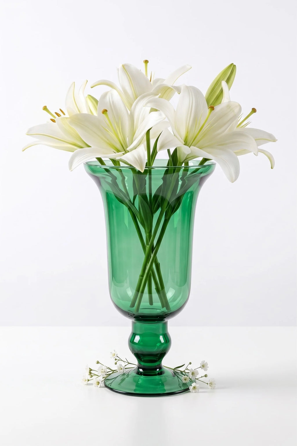 Pearl Bell Smooth Glass Vase — Hand-Blown Glass from Firozabad, India — Tabletop View