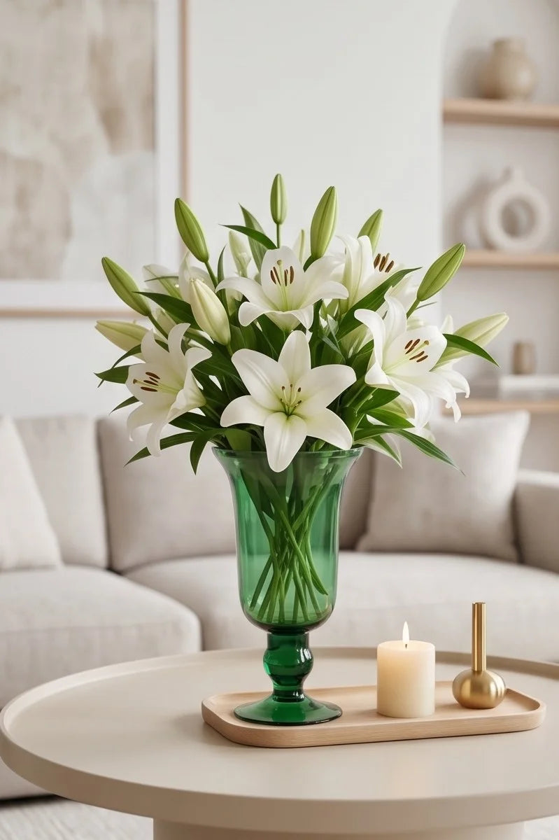 Pearl Bell Smooth Glass Vase — Hand-Blown Glass from Firozabad, India — Boho Styling