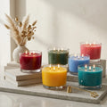 3-Wick Wide Bowl Coloured Wax Candle | Clear Glass | 55Hr Burn | 6 Fresh Shades — Castle Crafts