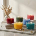 3-Wick Wide Bowl Coloured Wax Candle | Clear Glass | 55Hr Burn | 6 Fresh Shades — Castle Crafts