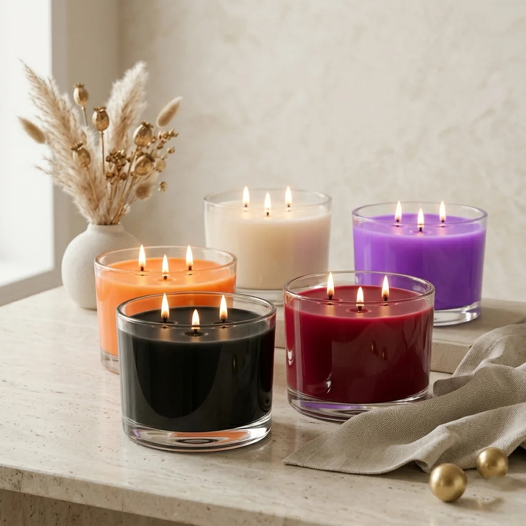 3-Wick Wide Bowl Coloured Wax Candle | Clear Glass | 55Hr Burn | 5 Dark Shades — Castle Crafts