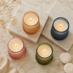 Rose Diamond Cut Glass Soy Wax Candle | Home Décor & Gift — Hand-Blown Glass from Firozabad, India — Styled for Home Décor