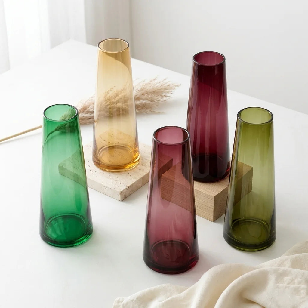 Terra Cone Smooth Glass Vase — Hand-Blown Glass from Firozabad, India — Detail Close-Up