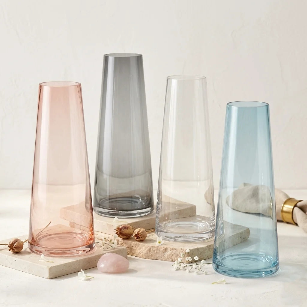 Serenity Cone Glass Vase — Hand-Blown Glass from Firozabad, India — Side Angle View