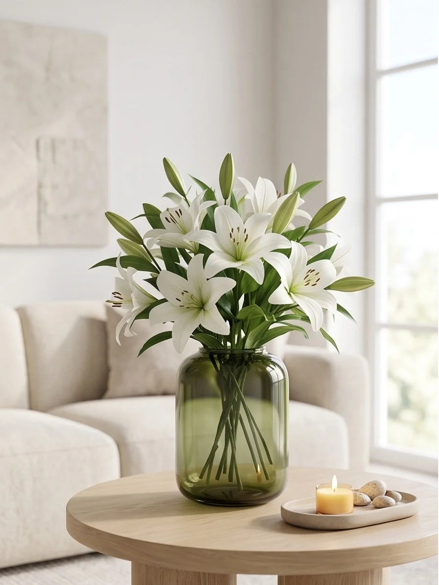 Botanist Wide Jar Glass Vase — Hand-Blown Glass from Firozabad, India — Tabletop View