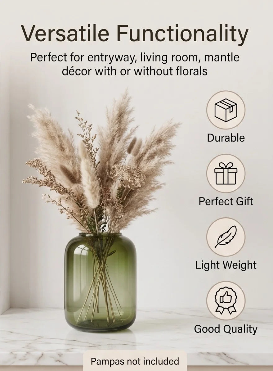 Botanist Wide Jar Glass Vase — Hand-Blown Glass from Firozabad, India — Boho Styling