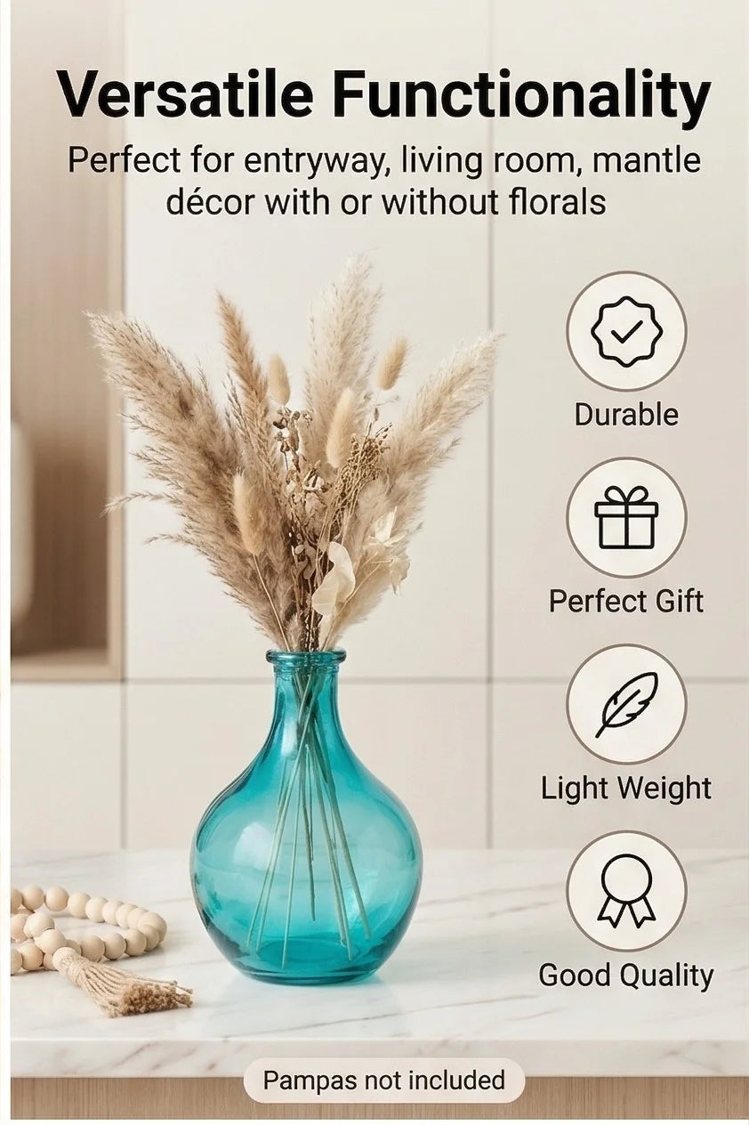 Artisan Droplet Neck Glass Vase — Hand-Blown Glass from Firozabad, India — Festive Styling
