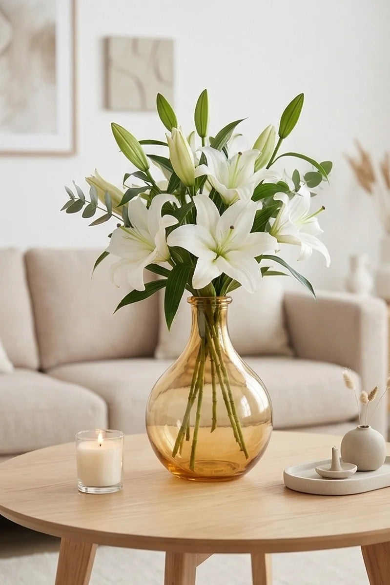 Artisan Droplet Neck Glass Vase — Hand-Blown Glass from Firozabad, India — Multi-Angle Showcase
