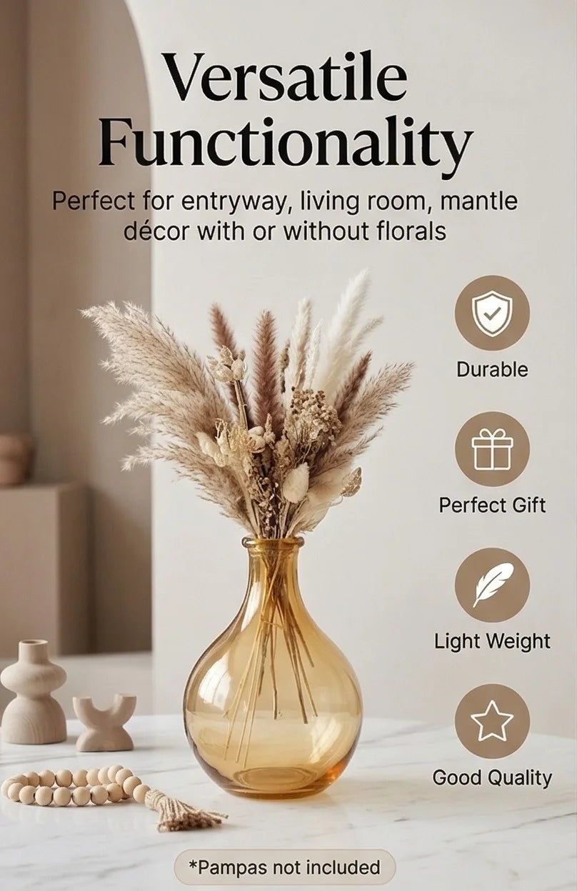 Artisan Droplet Neck Glass Vase — Hand-Blown Glass from Firozabad, India — Premium Detail