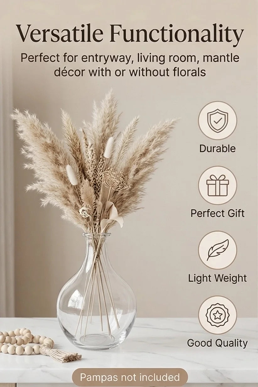 Artisan Droplet Neck Glass Vase — Hand-Blown Glass from Firozabad, India — Tabletop View