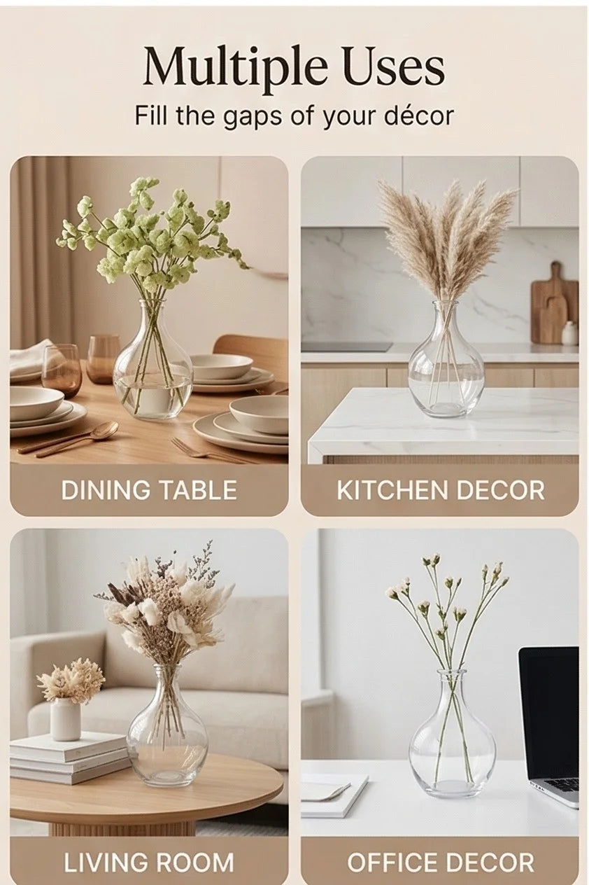 Artisan Droplet Neck Glass Vase — Hand-Blown Glass from Firozabad, India — Boho Styling
