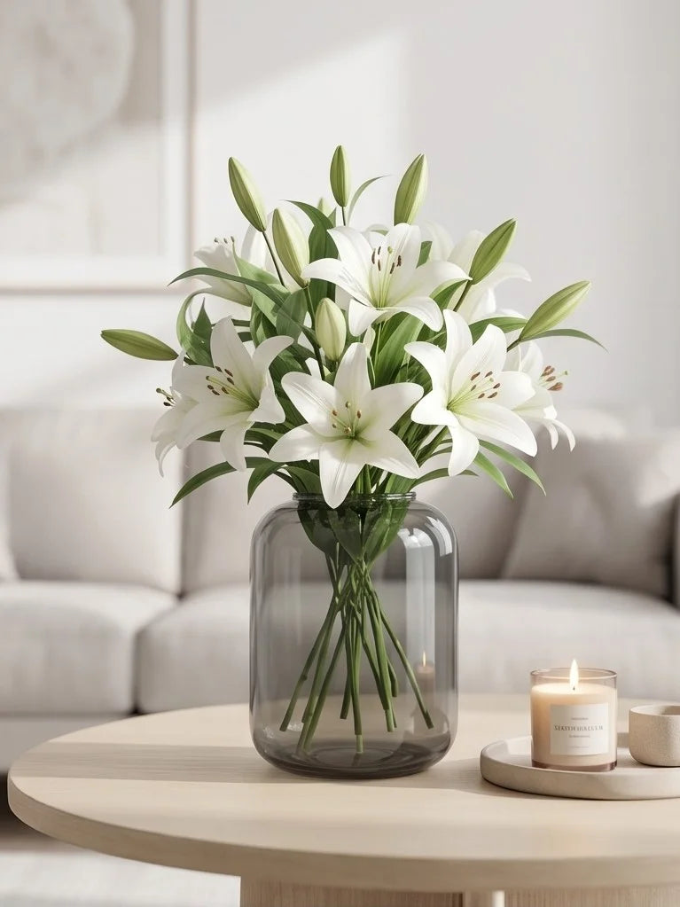 Misty Wide Jar Glass Vase — Hand-Blown Glass from Firozabad, India — Tabletop View