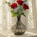 Artisan Droplet Neck Glass Vase — Hand-Blown Glass from Firozabad, India — Detail Close-Up