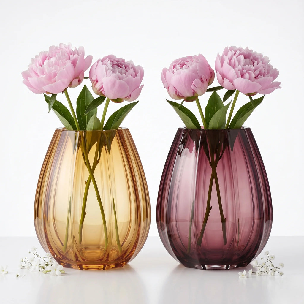 Harvest Fluted Oval Glass Vase — Hand-Blown Glass from Firozabad, India — Side Angle View