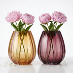 Harvest Fluted Oval Glass Vase — Hand-Blown Glass from Firozabad, India — Side Angle View